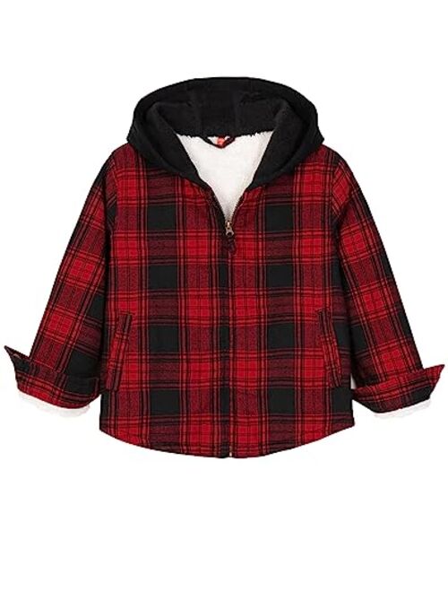 Camper ZENTHACE Kids Toddler Boys Girls Warm Sherpa Lined Plaid Flannel Shirt Jacket,Full-Zip Hooded Sweatshirt