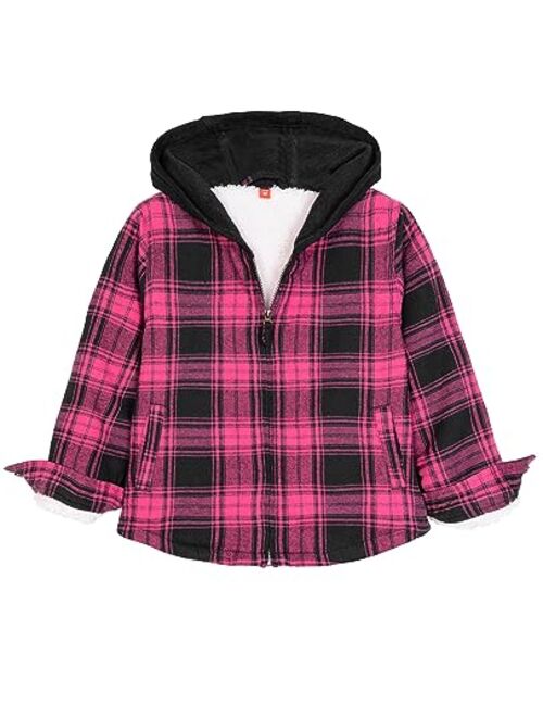 Camper ZENTHACE Kids Toddler Boys Girls Warm Sherpa Lined Plaid Flannel Shirt Jacket,Full-Zip Hooded Sweatshirt