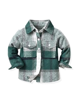 Jmoory Toddler Boys and Girls Plaid Shirts Jacket Kids Long Sleeve Flannel Button Down Shirt Top Outwear Clothes