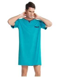 Enjoyoself Men's Nightshirt Nightwear Comfort Cotton Sleep Shirt Henley Short Sleeve Lounge Sleepwear