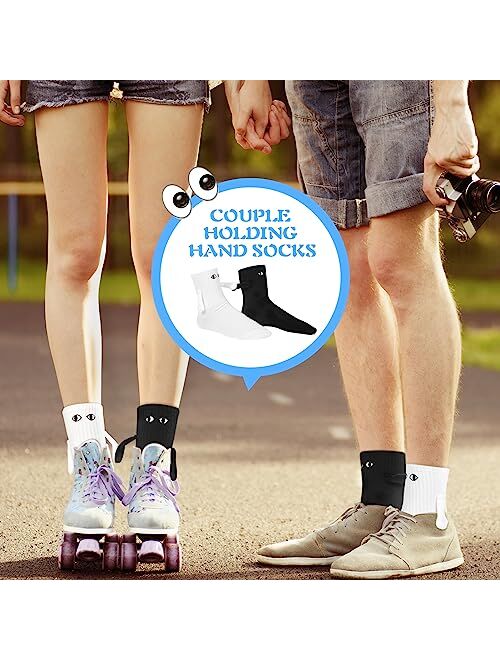 Tenflyer ahishfoneya Hand in Hand Socks Friendship Socks, 2 Pairs Magnetic Socks Hand Hold Friend Socks Funny 3D Doll Couple Socks (Cotton, A)