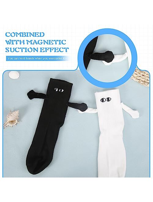 Tenflyer ahishfoneya Hand in Hand Socks Friendship Socks, 2 Pairs Magnetic Socks Hand Hold Friend Socks Funny 3D Doll Couple Socks (Cotton, A)