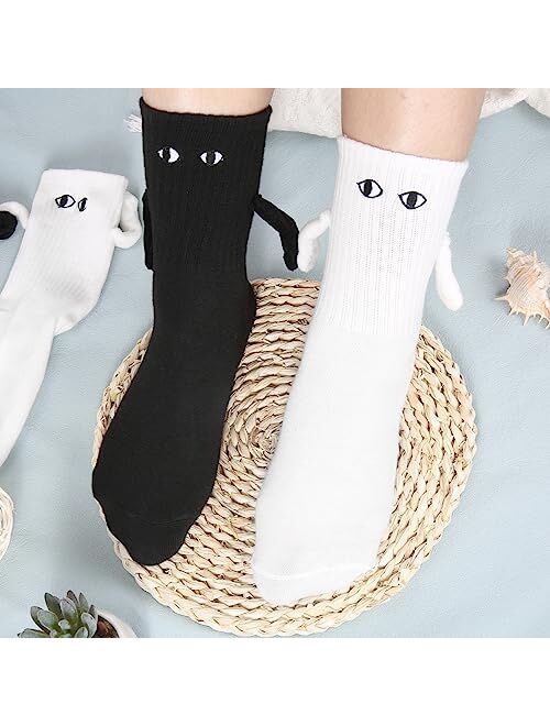 Tenflyer ahishfoneya Hand in Hand Socks Friendship Socks, 2 Pairs Magnetic Socks Hand Hold Friend Socks Funny 3D Doll Couple Socks (Cotton, A)