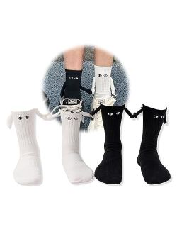 Yawlsow 2 Pair Holding Hands Socks, Funny Magnetic Suction 3D Doll Couple SocksUnisex Couple Socks