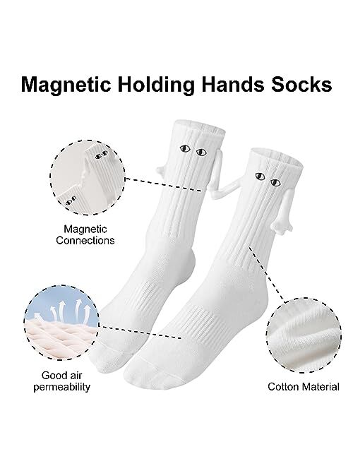 Yawlsow 2 Pair Holding Hands Socks, Funny Magnetic Suction 3D Doll Couple SocksUnisex Couple Socks