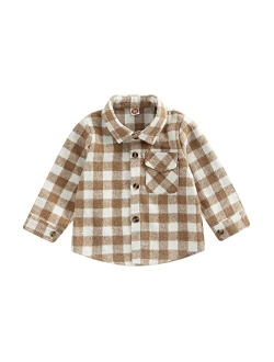 Youweixiong Kids Girls Plaid Button Down Shirt Long Sleeve Sweater Shacket Jacket Coat Warm Blouse Casual Outwear with Pocket