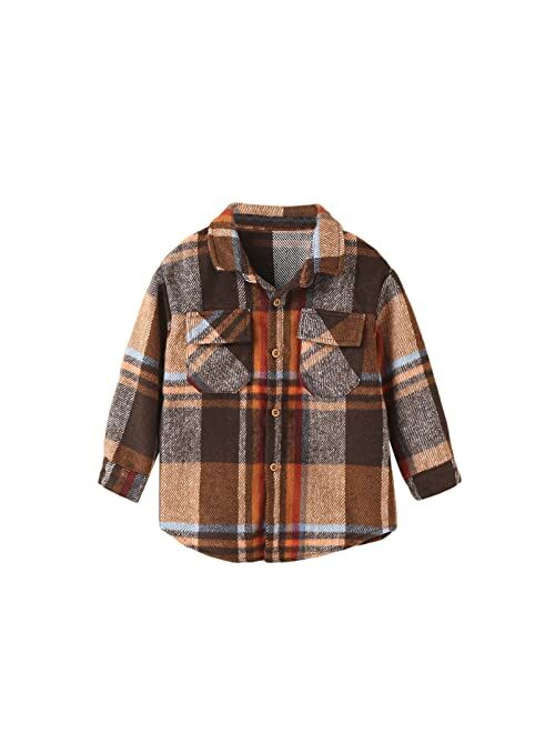 Youweixiong Kids Girls Plaid Button Down Shirt Long Sleeve Sweater Shacket Jacket Coat Warm Blouse Casual Outwear with Pocket