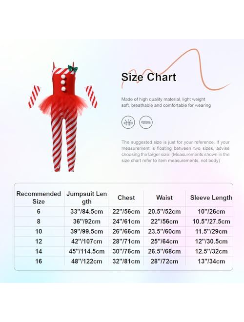 Xnihocha Girls Christmas Dance Costume Candy Cane Striped Bodysuit Jumpsuit Xmas Mrs Claus Gymnastic Tutu Skirt Leotard