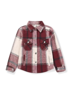 Aeslech Girls Flannel Plaid Shacket Button Down Long Sleeve Casual Shirt Shackets Fall Jacket Clothes