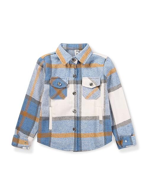 Aeslech Girls Flannel Plaid Shacket Button Down Long Sleeve Casual Shirt Shackets Fall Jacket Clothes