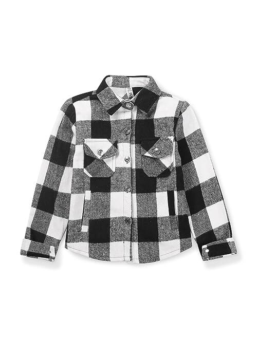 Aeslech Girls Flannel Plaid Shacket Button Down Long Sleeve Casual Shirt Shackets Fall Jacket Clothes