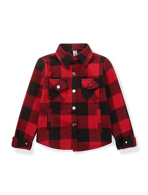 Aeslech Girls Flannel Plaid Shacket Button Down Long Sleeve Casual Shirt Shackets Fall Jacket Clothes