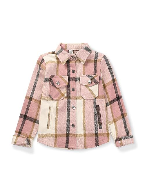 Aeslech Girls Flannel Plaid Shacket Button Down Long Sleeve Casual Shirt Shackets Fall Jacket Clothes