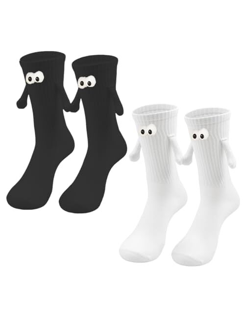 SiQiYu 2 Pair Holding Hands Socks, Novelty Couple Holding Hands Socks, Magnetic Hand Holding Socks Adult, Gifts for Couple, Friends