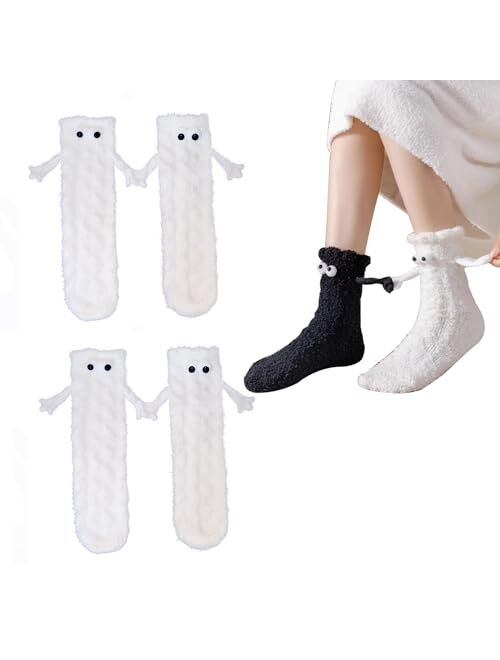 Eszeifx Hand Holding Socks Fuzzy Socks for Adults Magnetic Hand in Hand Socks Gifts for Couple Boyfrined Girlfriend