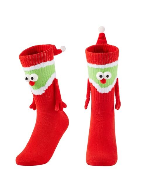 Juaugusep Christmas Hand in Hand Socks Magnetic Holding Hands Socks Funny Mid-Tube Socks Christmas Family Socks for Adult Kid