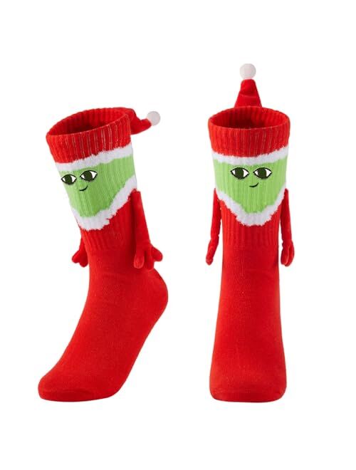 Juaugusep Christmas Hand in Hand Socks Magnetic Holding Hands Socks Funny Mid-Tube Socks Christmas Family Socks for Adult Kid