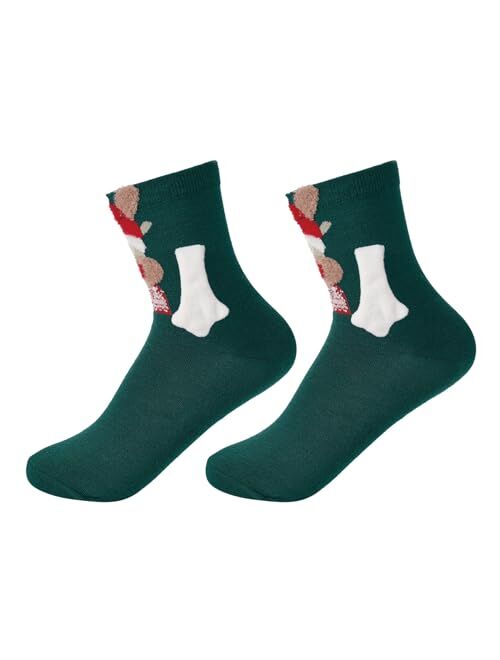 Honganda Funny Couple Holding Hands Socks Fuzzy Bear Christmas Magnetic Socks Mid-Calf Socks for Women Men Novelty Xmas Gift