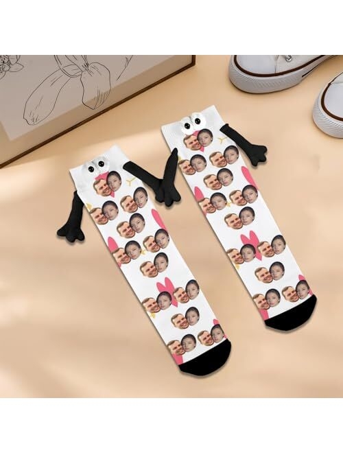 MAKATA Custom Socks with Face Printed, Personalized Socks with Hands for Lover Friends, Soft Hand Holding Socks with Photo