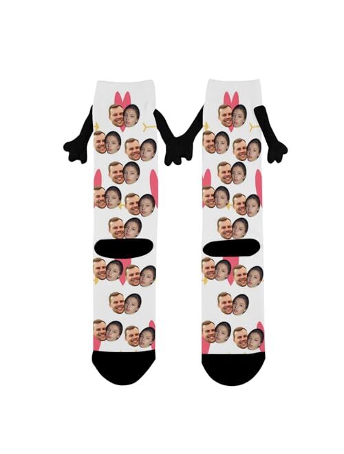 MAKATA Custom Socks with Face Printed, Personalized Socks with Hands for Lover Friends, Soft Hand Holding Socks with Photo