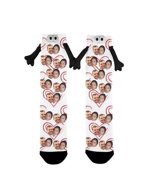 MAKATA Custom Socks with Face Printed, Personalized Socks with Hands for Lover Friends, Soft Hand Holding Socks with Photo