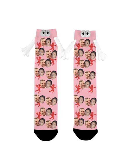 MAKATA Custom Socks with Face Printed, Personalized Socks with Hands for Lover Friends, Soft Hand Holding Socks with Photo