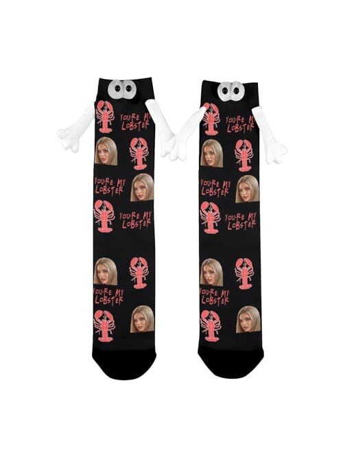 MAKATA Custom Socks with Face Printed, Personalized Socks with Hands for Lover Friends, Soft Hand Holding Socks with Photo