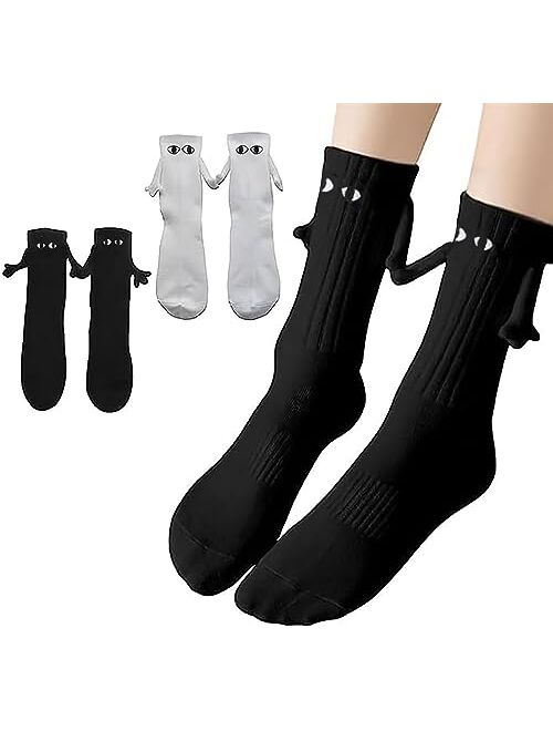 Smilelife 2 Pairs Magnetic Socks Couple Holding Hand Socks Novelty Friendship socks for Men Women