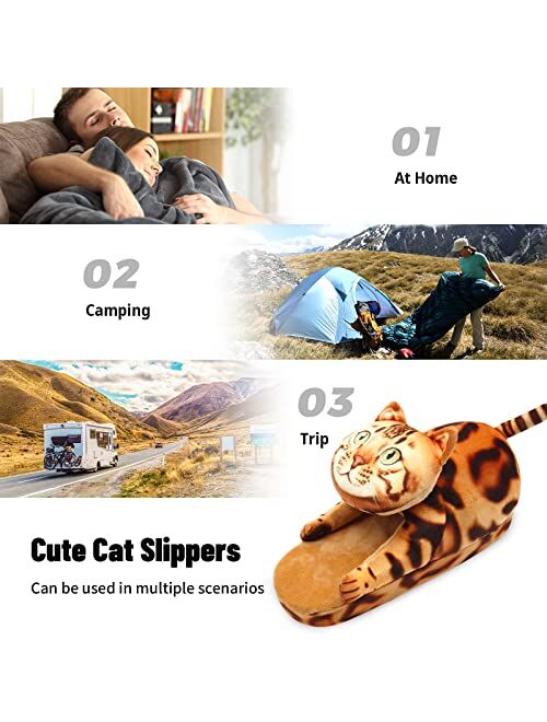 Infaccial Fuzzy Cat Slippers for Women Indoor and Outdoor,Funny Animal House Shoes with Soft Memory Foam,Comfy Plush Warm Slip-on Slippers,Unique Cat Gifts for Women/Men/