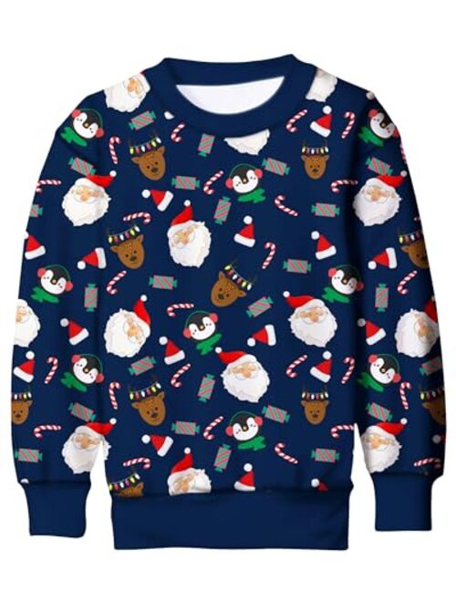 Idgreatim Boys Girls Ugly Christmas Sweater Funny 3D Long Sleeve Xmas Sweatshirt with Fleece Size 4-16