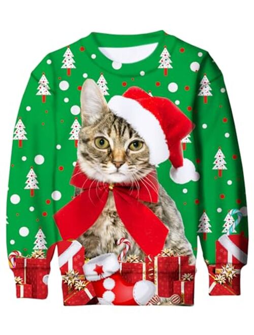 Idgreatim Boys Girls Ugly Christmas Sweater Funny 3D Long Sleeve Xmas Sweatshirt with Fleece Size 4-16