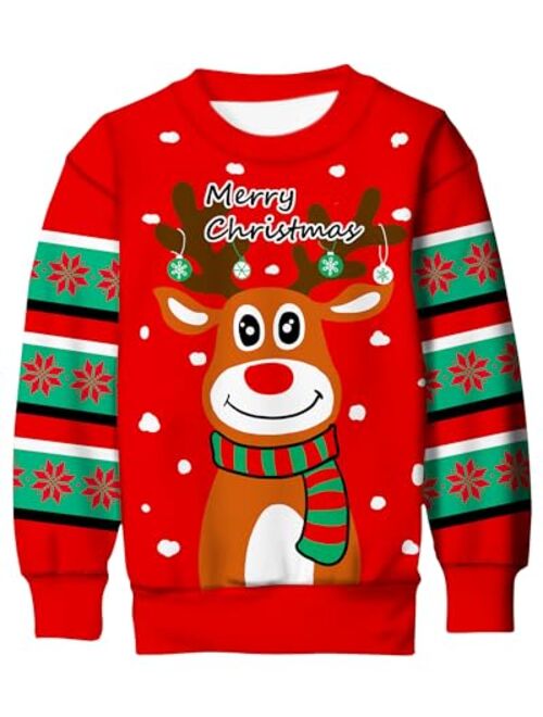 Idgreatim Boys Girls Ugly Christmas Sweater Funny 3D Long Sleeve Xmas Sweatshirt with Fleece Size 4-16