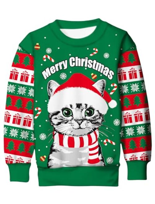 Idgreatim Boys Girls Ugly Christmas Sweater Funny 3D Long Sleeve Xmas Sweatshirt with Fleece Size 4-16