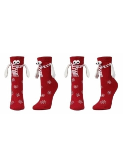 Kephay Novelty Christmas Couple Holding Hands Socks, Funny Xmas Women Men Magnetic Mid-Tube Socks for for Couples Friends