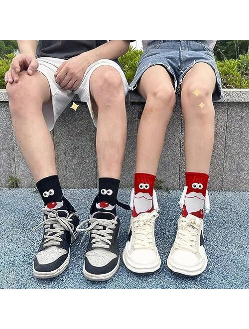 Kephay Novelty Christmas Couple Holding Hands Socks, Funny Xmas Women Men Magnetic Mid-Tube Socks for for Couples Friends