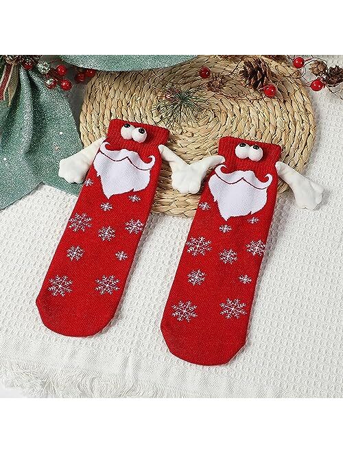 Kephay Novelty Christmas Couple Holding Hands Socks, Funny Xmas Women Men Magnetic Mid-Tube Socks for for Couples Friends