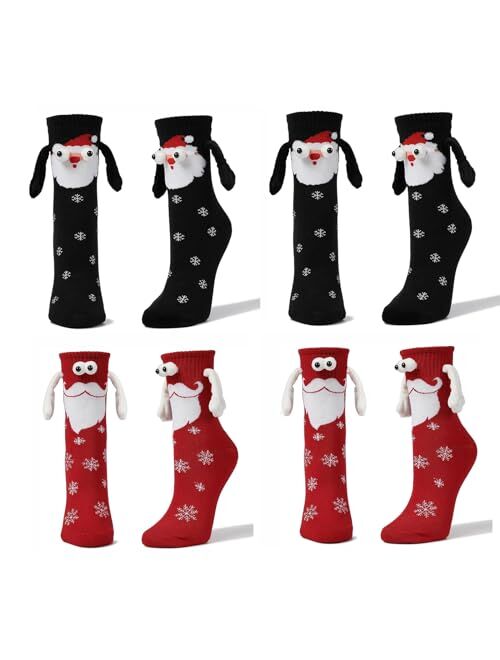 Kephay Novelty Christmas Couple Holding Hands Socks, Funny Xmas Women Men Magnetic Mid-Tube Socks for for Couples Friends