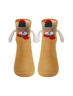 Miqil Christmas Hand Holding Socks for Adult Funny 3D Doll Magnetic Matching Socks Couple Novelty Holidays Gifts