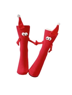 Miqil Christmas Hand Holding Socks for Adult Funny 3D Doll Magnetic Matching Socks Couple Novelty Holidays Gifts