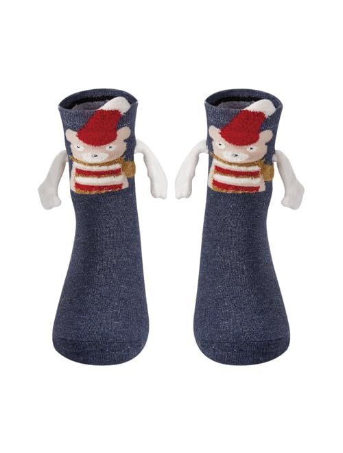 Miqil Christmas Hand Holding Socks for Adult Funny 3D Doll Magnetic Matching Socks Couple Novelty Holidays Gifts