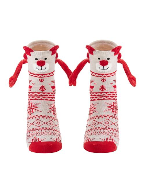 Miqil Christmas Hand Holding Socks for Adult Funny 3D Doll Magnetic Matching Socks Couple Novelty Holidays Gifts