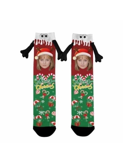 Artsadd Custom Face Socks Holding Hands Socks Magnetic Hand Holding Socks Funny Hand in Hand Socks Gifts for Couple Boyfriend