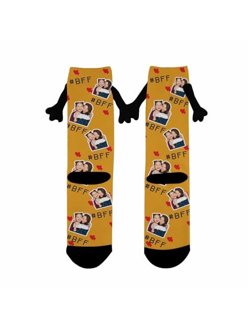 Artsadd Custom Face Socks Holding Hands Socks Magnetic Hand Holding Socks Funny Hand in Hand Socks Gifts for Couple Boyfriend