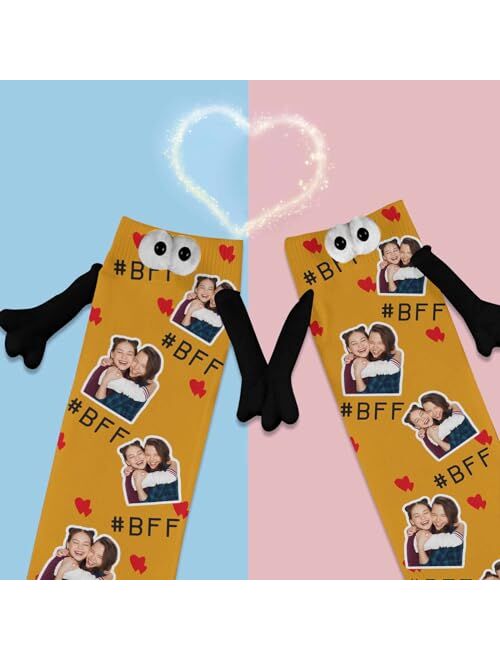 Artsadd Custom Face Socks Holding Hands Socks Magnetic Hand Holding Socks Funny Hand in Hand Socks Gifts for Couple Boyfriend