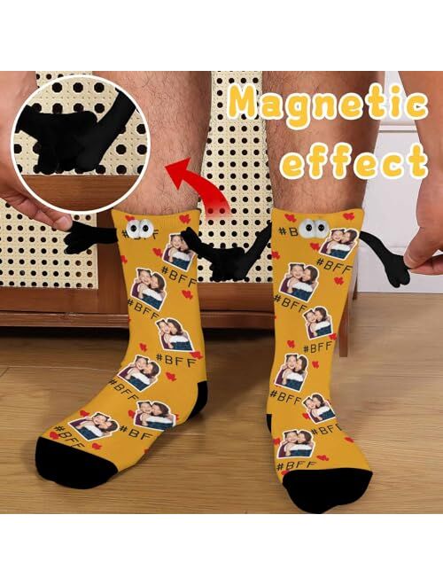 Artsadd Custom Face Socks Holding Hands Socks Magnetic Hand Holding Socks Funny Hand in Hand Socks Gifts for Couple Boyfriend