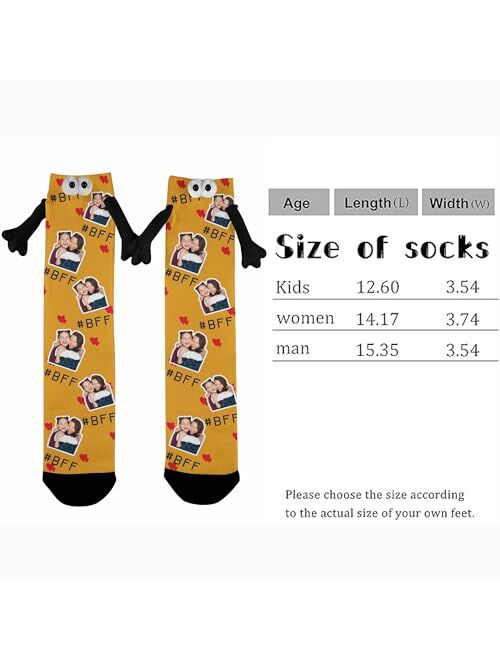 Artsadd Custom Face Socks Holding Hands Socks Magnetic Hand Holding Socks Funny Hand in Hand Socks Gifts for Couple Boyfriend