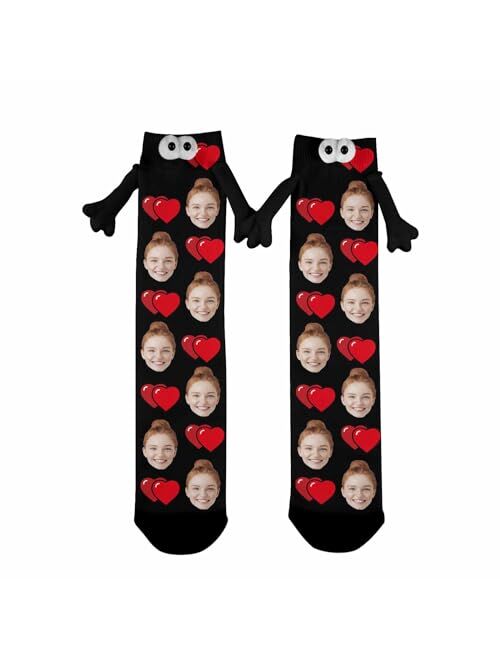 Artsadd Custom Face Socks Holding Hands Socks Magnetic Hand Holding Socks Funny Hand in Hand Socks Gifts for Couple Boyfriend