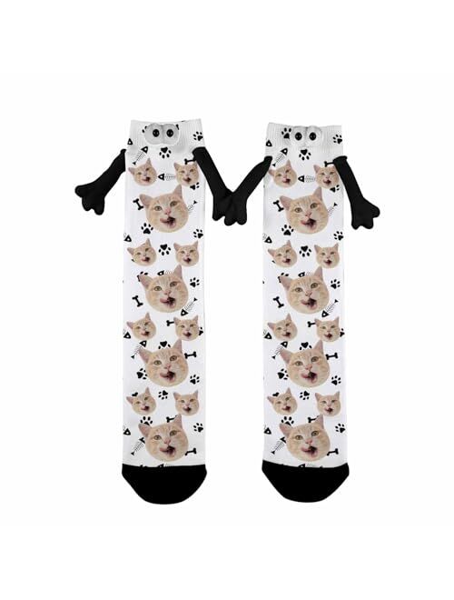 Artsadd Custom Face Socks Holding Hands Socks Magnetic Hand Holding Socks Funny Hand in Hand Socks Gifts for Couple Boyfriend