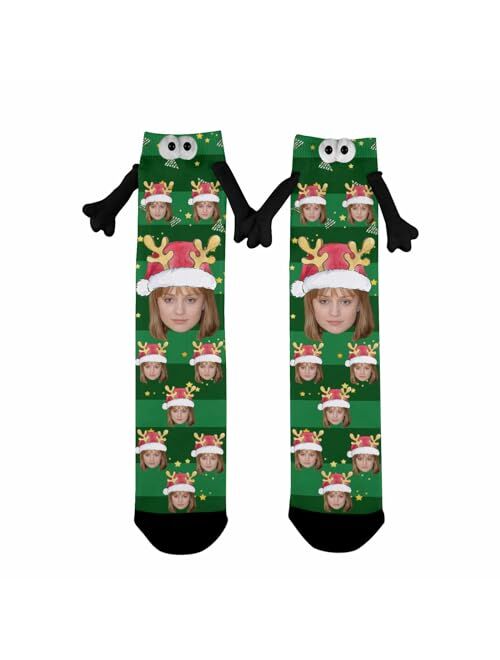 Artsadd Custom Face Socks Holding Hands Socks Magnetic Hand Holding Socks Funny Hand in Hand Socks Gifts for Couple Boyfriend