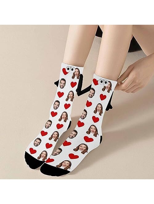 Artsadd Custom Face Socks for Men Women, Magnetic Hand in Hand Socks, Funny Friendship Couple Holding Hands Socks